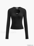 Double Keyholes Long Sleeve Top T Shirts