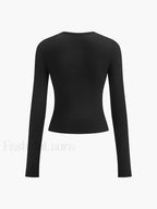 Double Keyholes Long Sleeve Top T Shirts