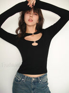 Double Keyholes Long Sleeve Top T Shirts