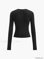 Double Keyholes Long Sleeve Top T Shirts