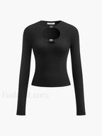 Double Keyholes Long Sleeve Top T Shirts