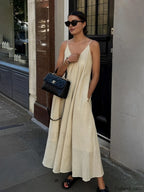 Double Layers V neck Long Dress Apricot / XS Dresses