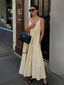 Double Layers V neck Long Dress Apricot / XS Dresses