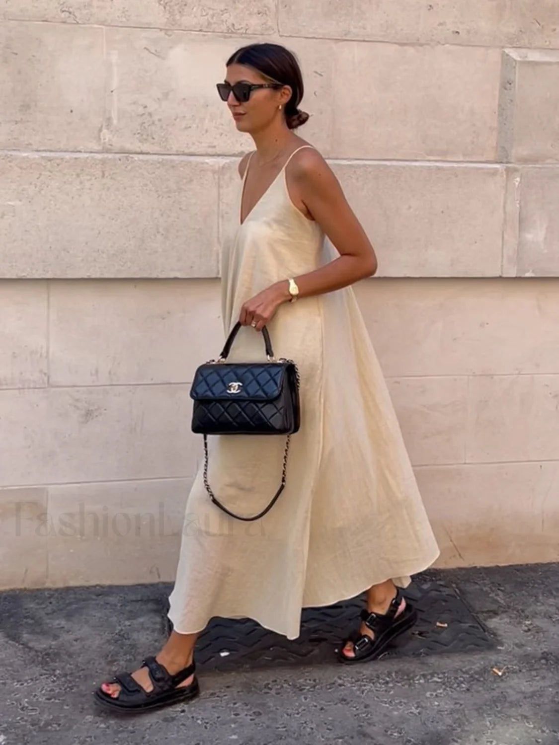 Double Layers V neck Long Dress Dresses