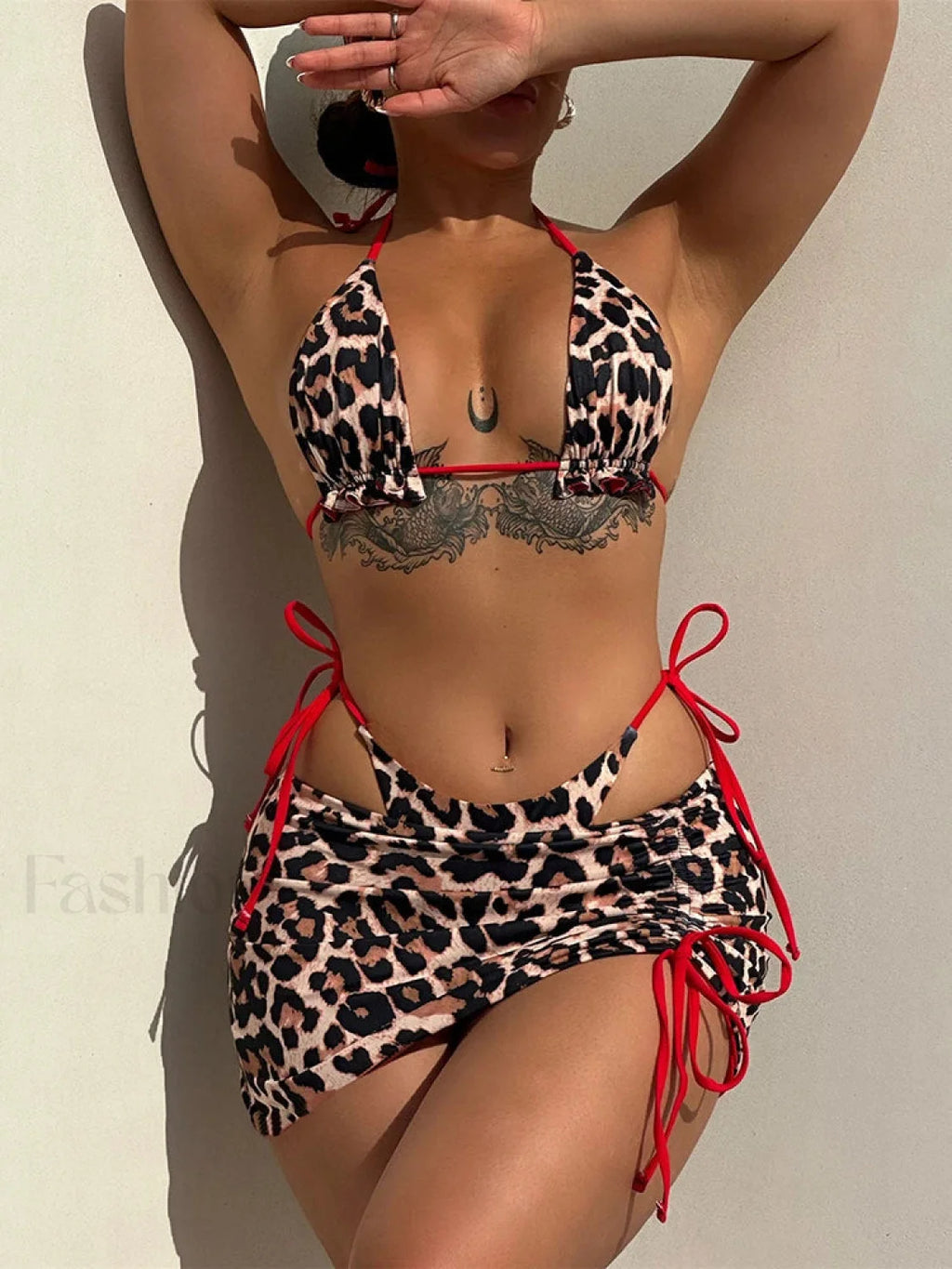 Double Sided Pleated Three Piece Set Red / XS
