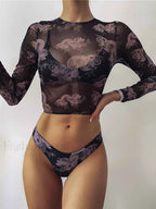 Dragon Print Long Sleeve Three Piece Set Black Dragon / S