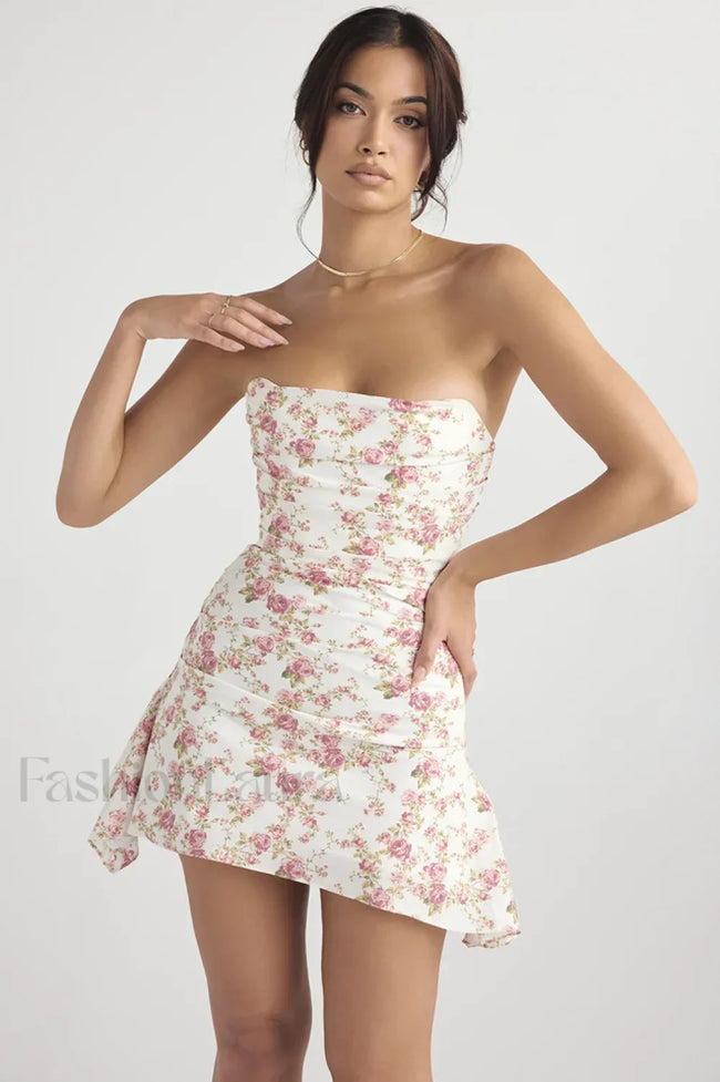 Draped Strapless Stylish Corset Dress XS / Rose Print Main image