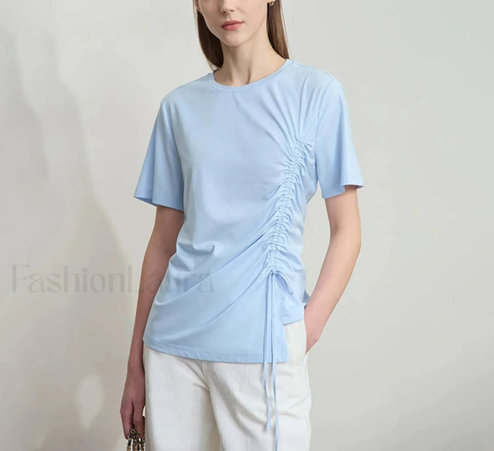 Drawstring Casual Fit T Shirt Sky Blue / S