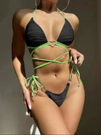 Drawstring Hard Cup Love Bikini Set Black / S