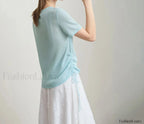Drawstring Round Neck T Shirt Sky Blue / S
