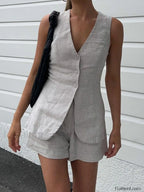 Drawstring Split Casual Shorts Set Light Grey / XS Short Sets