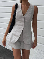 Drawstring Split Casual Shorts Set Light Grey / XS Short Sets