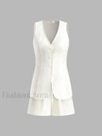 Drawstring Split Casual Shorts Set Short Sets