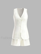 Drawstring Split Casual Shorts Set Short Sets