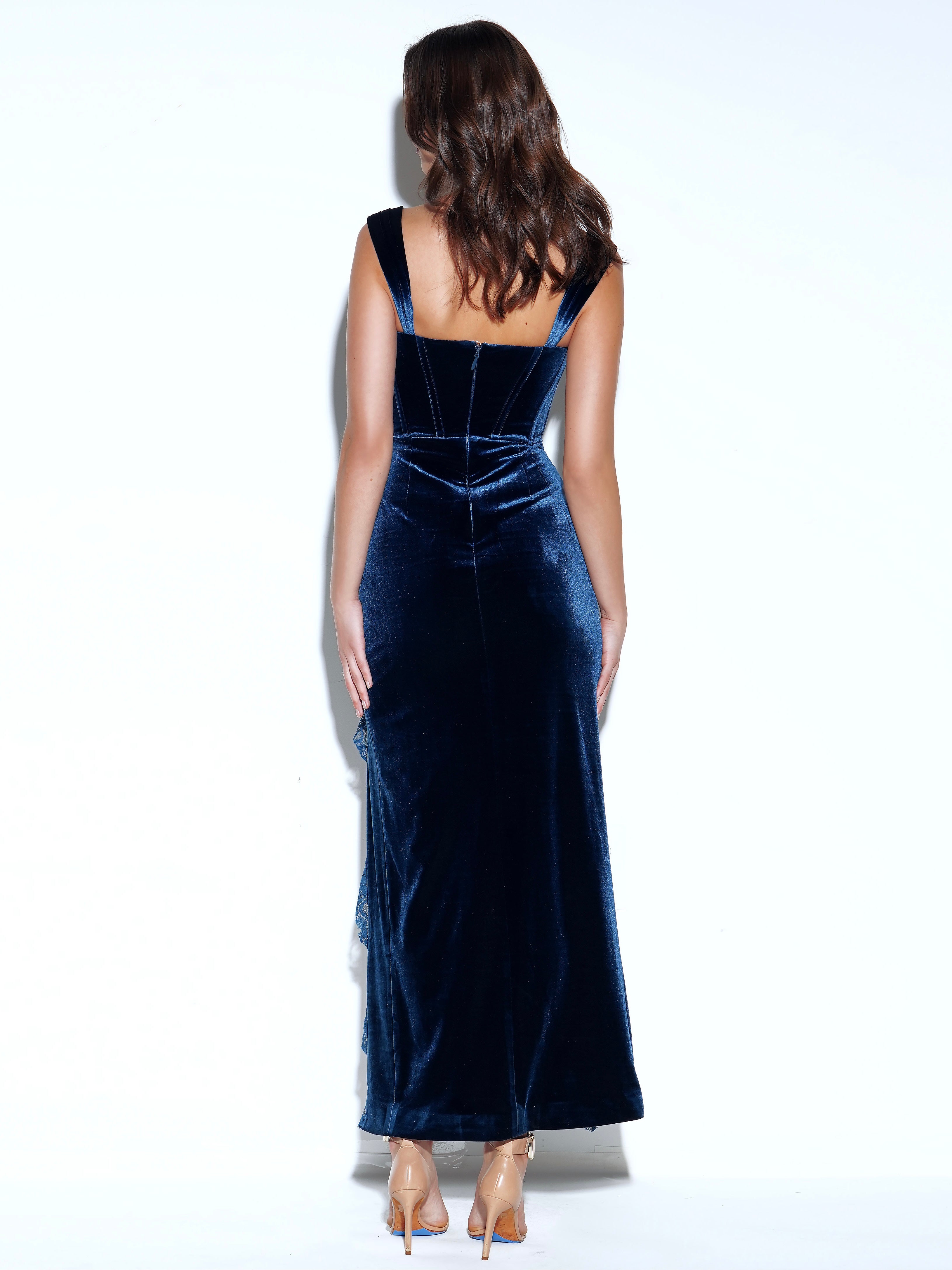 Odilia Teal Lace Charming Velvet Maxi Dress XL / US 12 14 Dresses