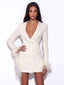 Madeline Pearl White Charming Feather Trim Blazer Dress XXS / US