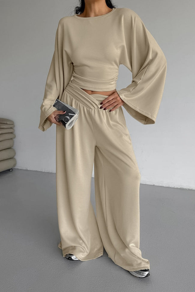 Casual Cinched Waist Flared Sleeve Top Palazzo Pants Set Main image