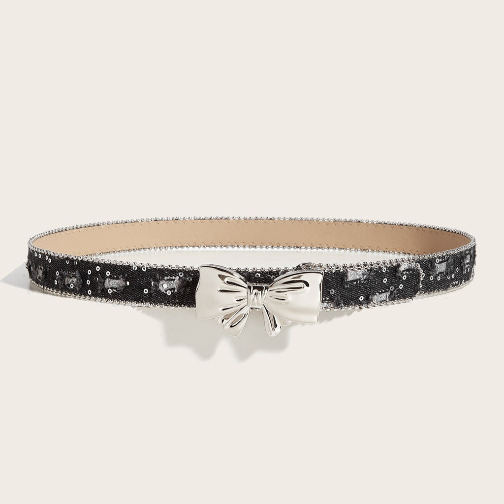 Denim Butterfly Buckle Beaded Statement Belt