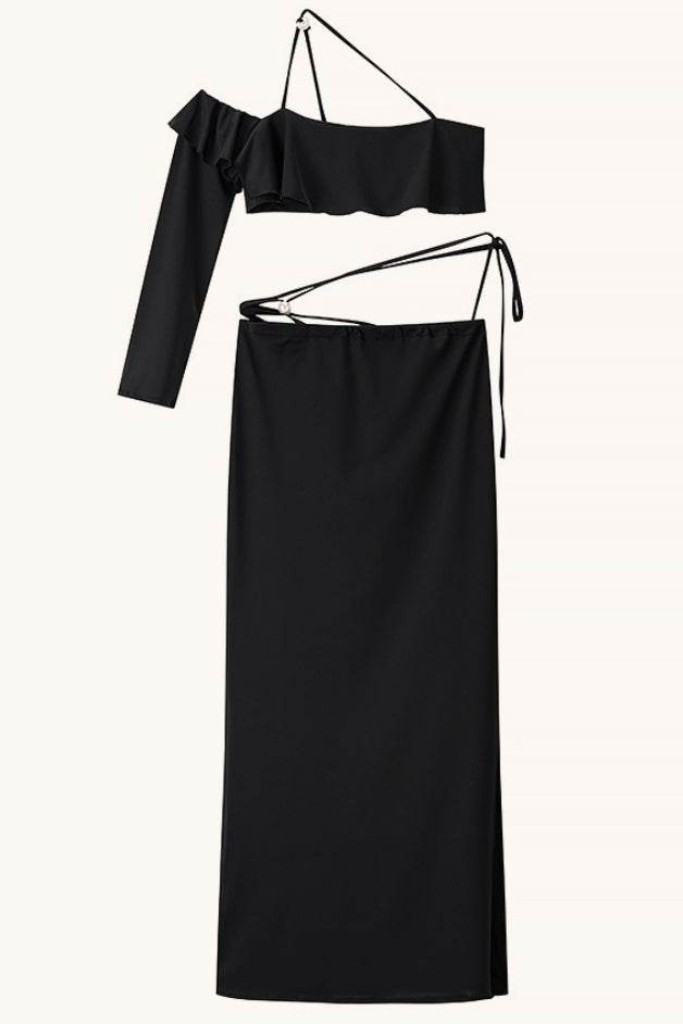 Tie Front Crop Top Bodycon Mini Skirt Set