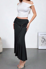 High Waist Wood Veneer Sash Bodycon Skirt