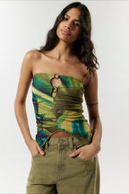 Tie Dye Strapless Asymmetric Tube Top