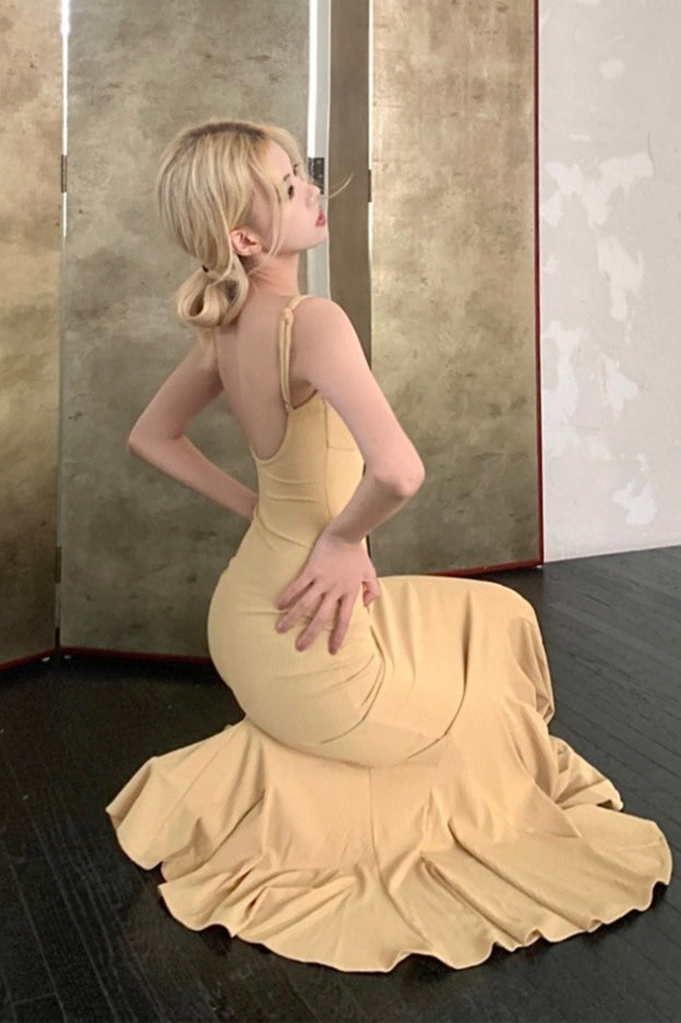 Sexy Spaghetti Strap Backless Formal Dress