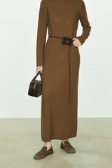 High Neck Flocked Slouchy Knit Dress