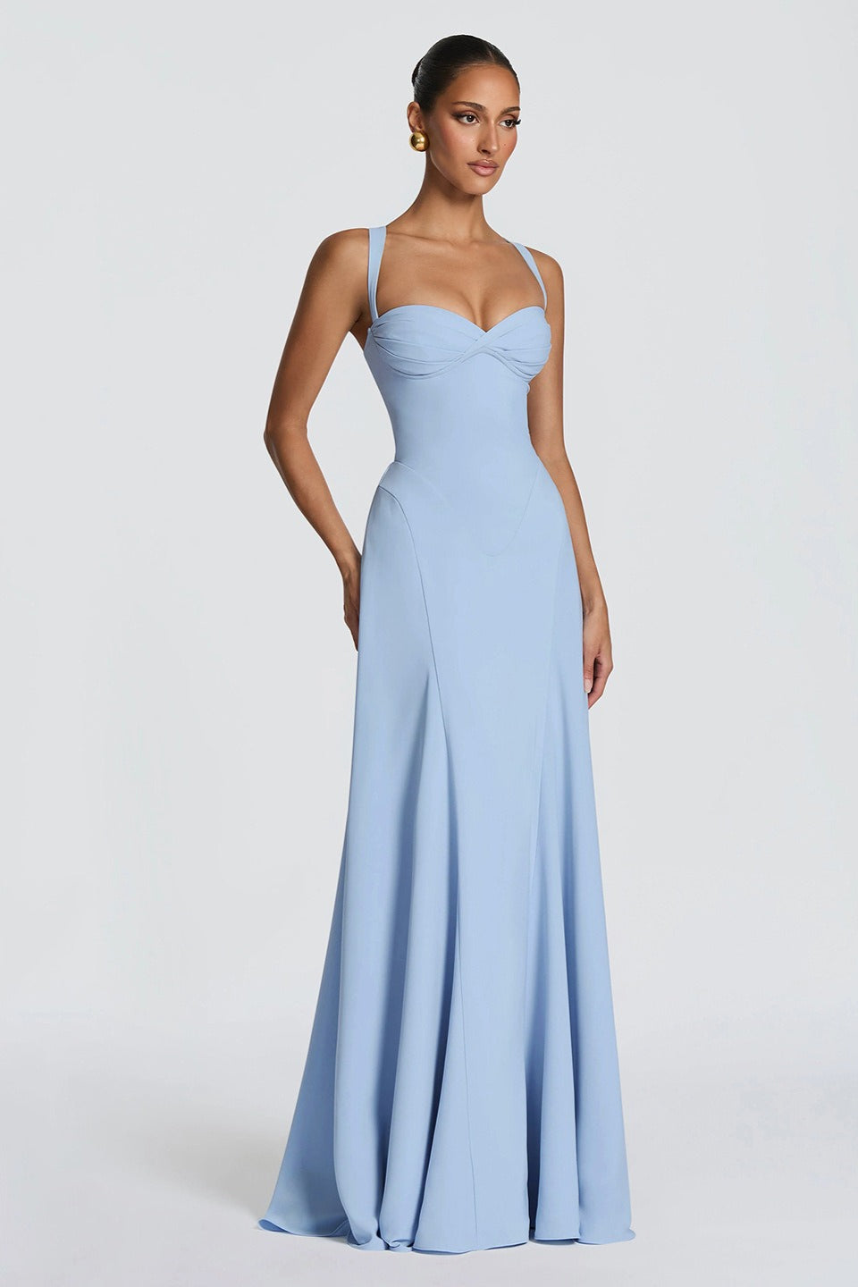 Cross Back Milk Silk Maxi Formal Dress
