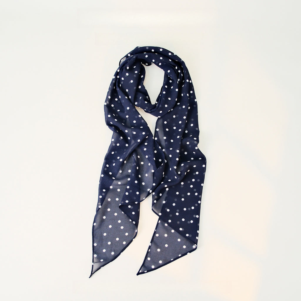 Polka Dot Pearl Chiffon Long Thin Scarf