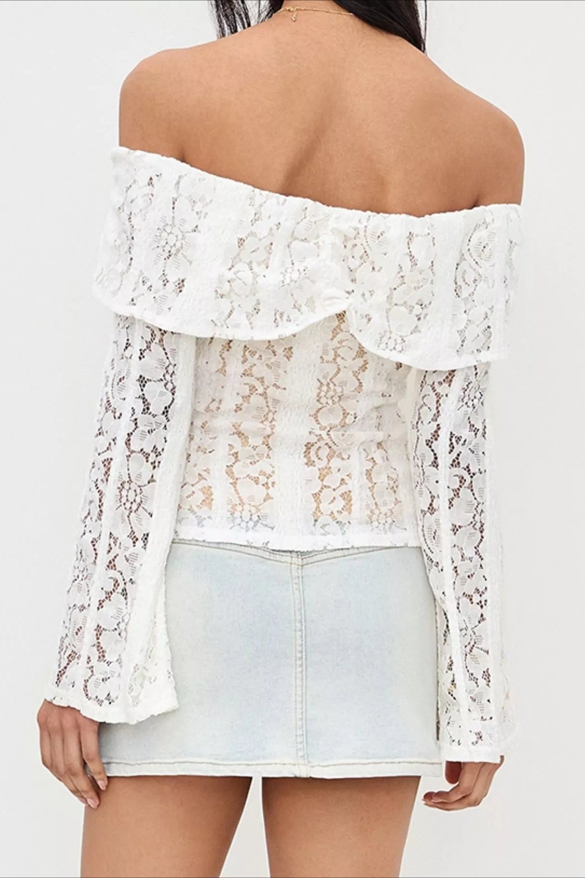 Off Shoulder Lace Patchwork Bodycon Long Sleeve Tee Secondary image