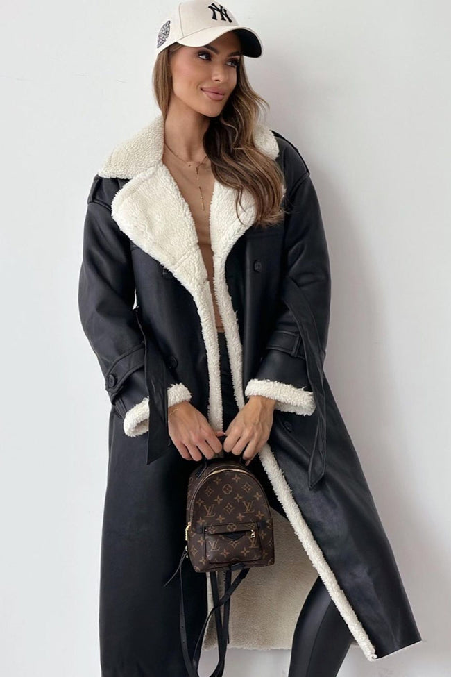 Reversible Fleece Stand Collar Coat Black / S coats Main image