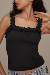 Ruffle Bow Spaghetti Strap Ribbed Tank Top