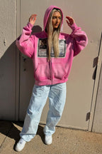 Retro Graphic Loose Fit Zip Hoodie
