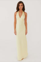 Halter V Neck Stretch Satin Cocktail Dress