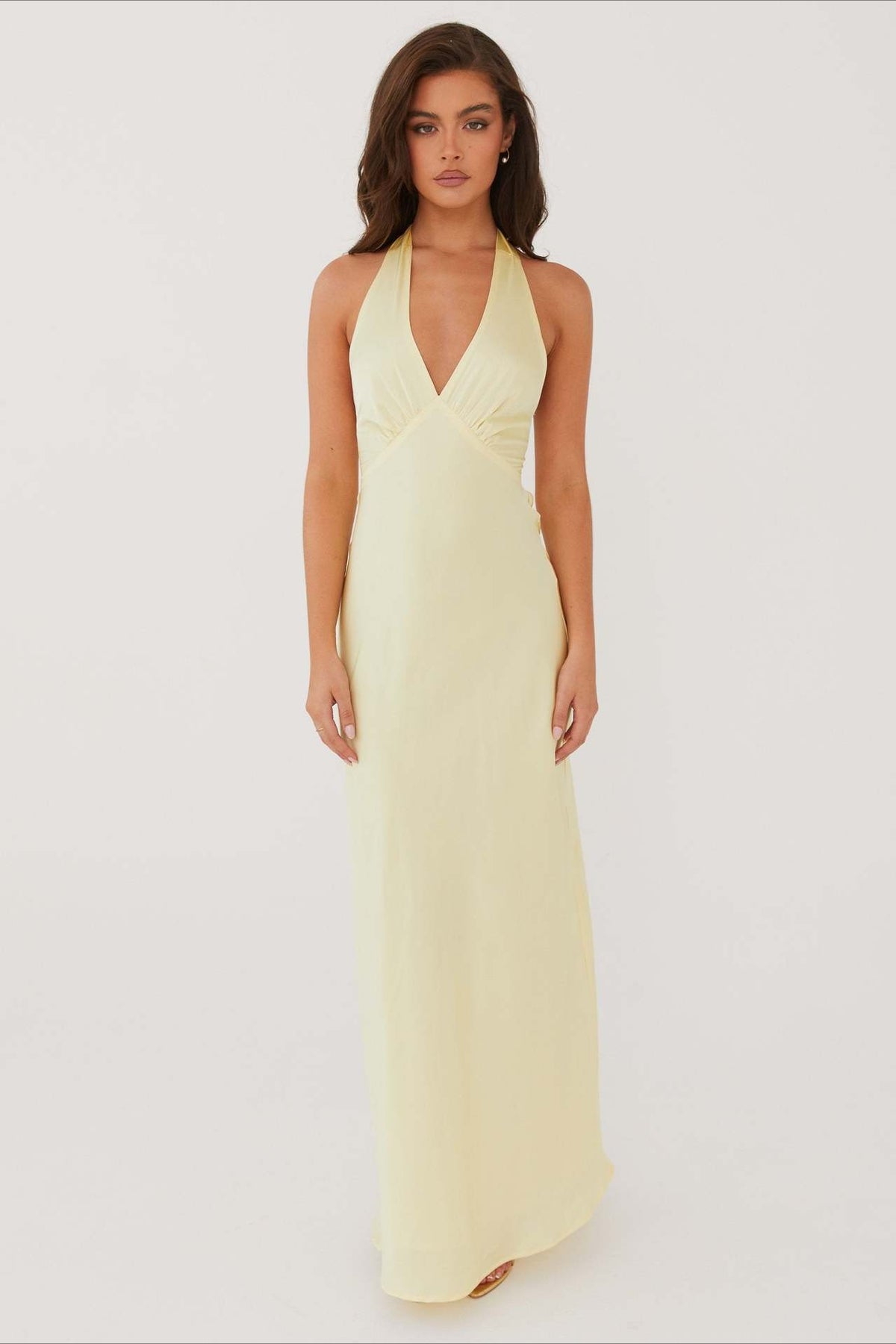 Halter V Neck Stretch Satin Cocktail Dress