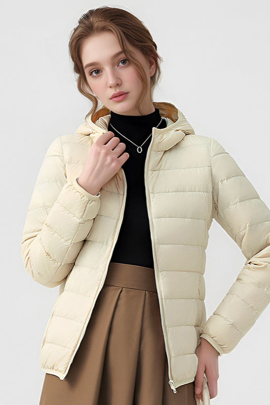 Lightweight Slim Fit Hooded Puffer Jacket S / Beige