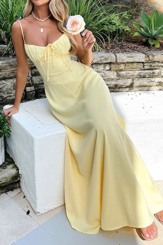 Elegant Tied Waist A Line Solid Color Prom Dress Main image