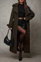 Long Notched Lapel Wool Blend Overcoat