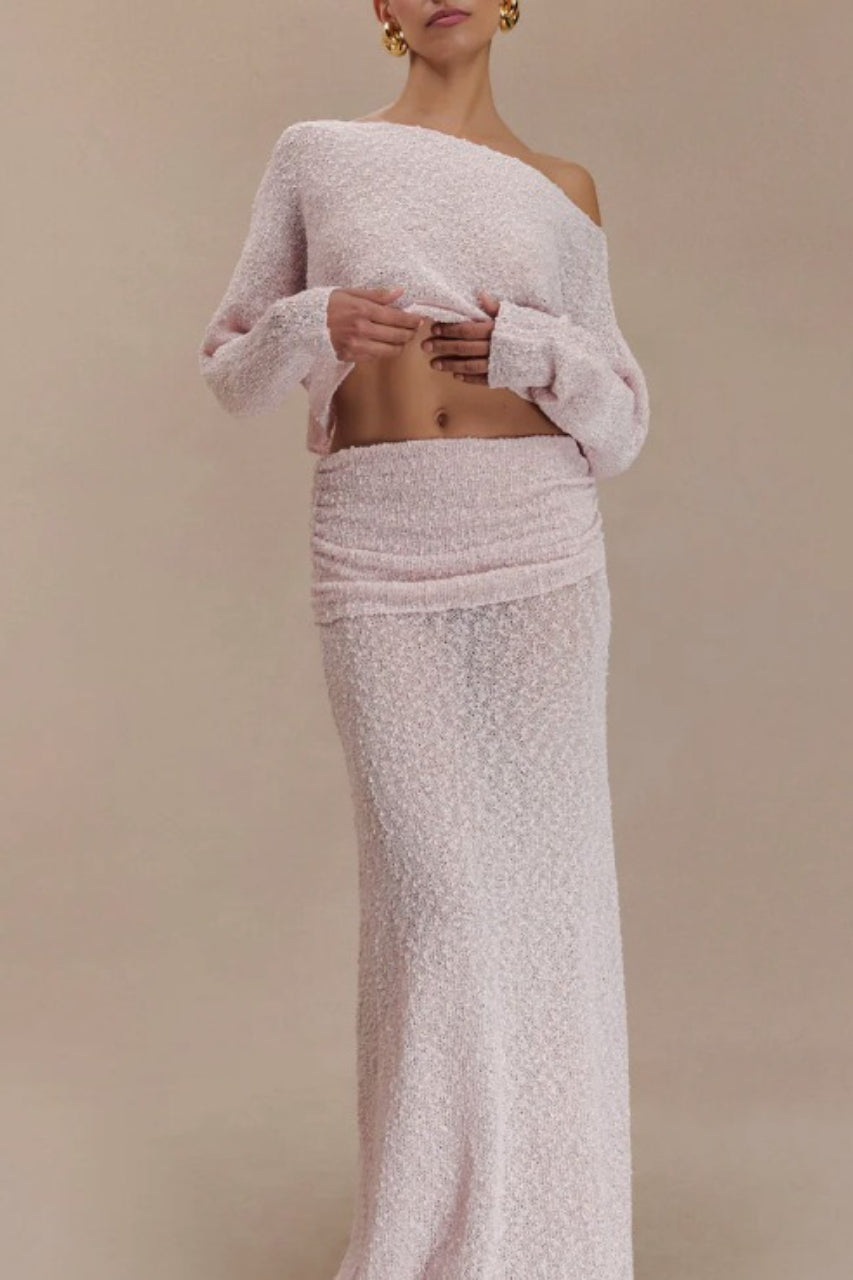 Ribbed Knit Off Shoulder Maxi Skirt Set Secondary image