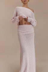 Ribbed Knit Off Shoulder Maxi Skirt Set