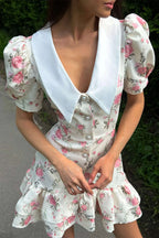 Puff Sleeve Ruffle Mini Floral Dress