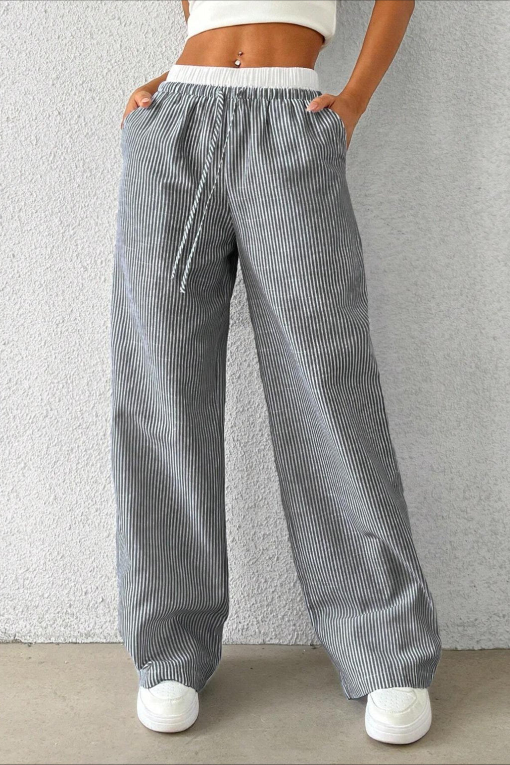 Stripe Plaid Pattern Knit Pants