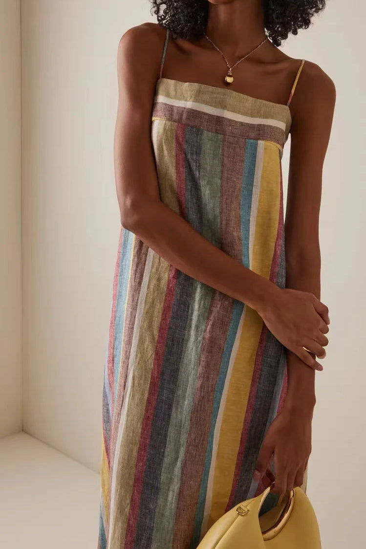 Striped Printed Strap Boho Dress