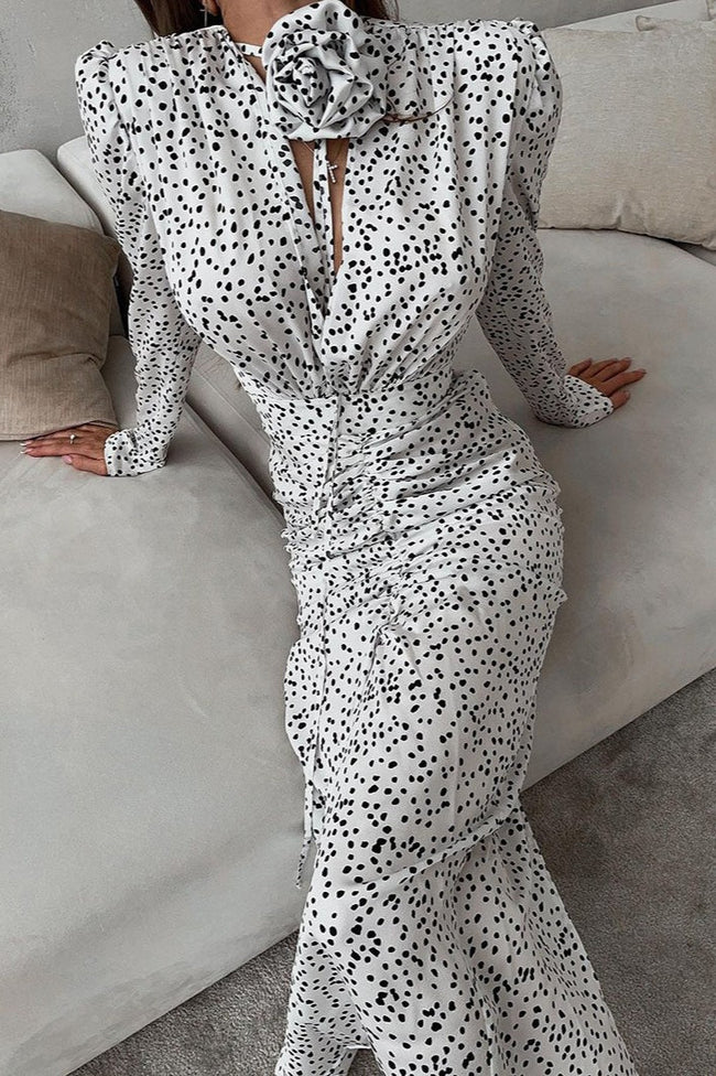 Polka Dot Floral V-Neck Puff Sleeve Maxi Dress Main image