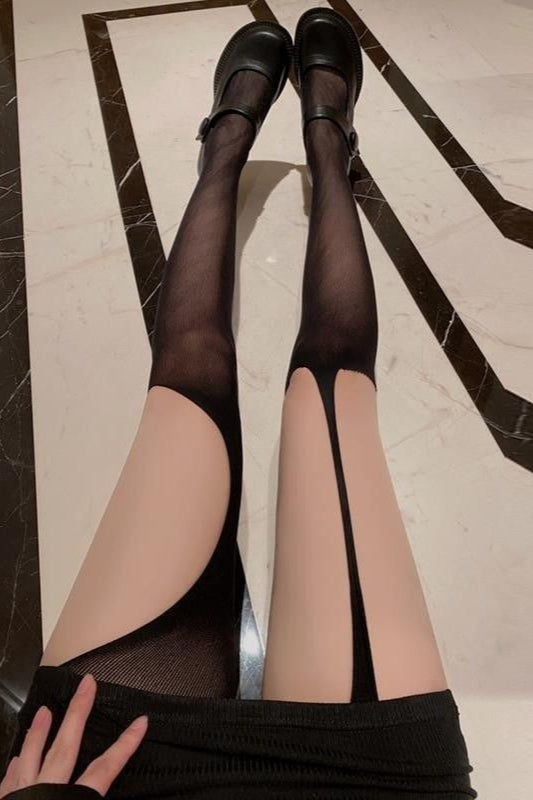 Asymmetric Hollow Out Sheer Tights Main image