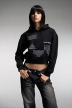 Embroidered Cropped Pullover Hoodie