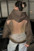 Mesh Back Cutout Pullover Hoodie
