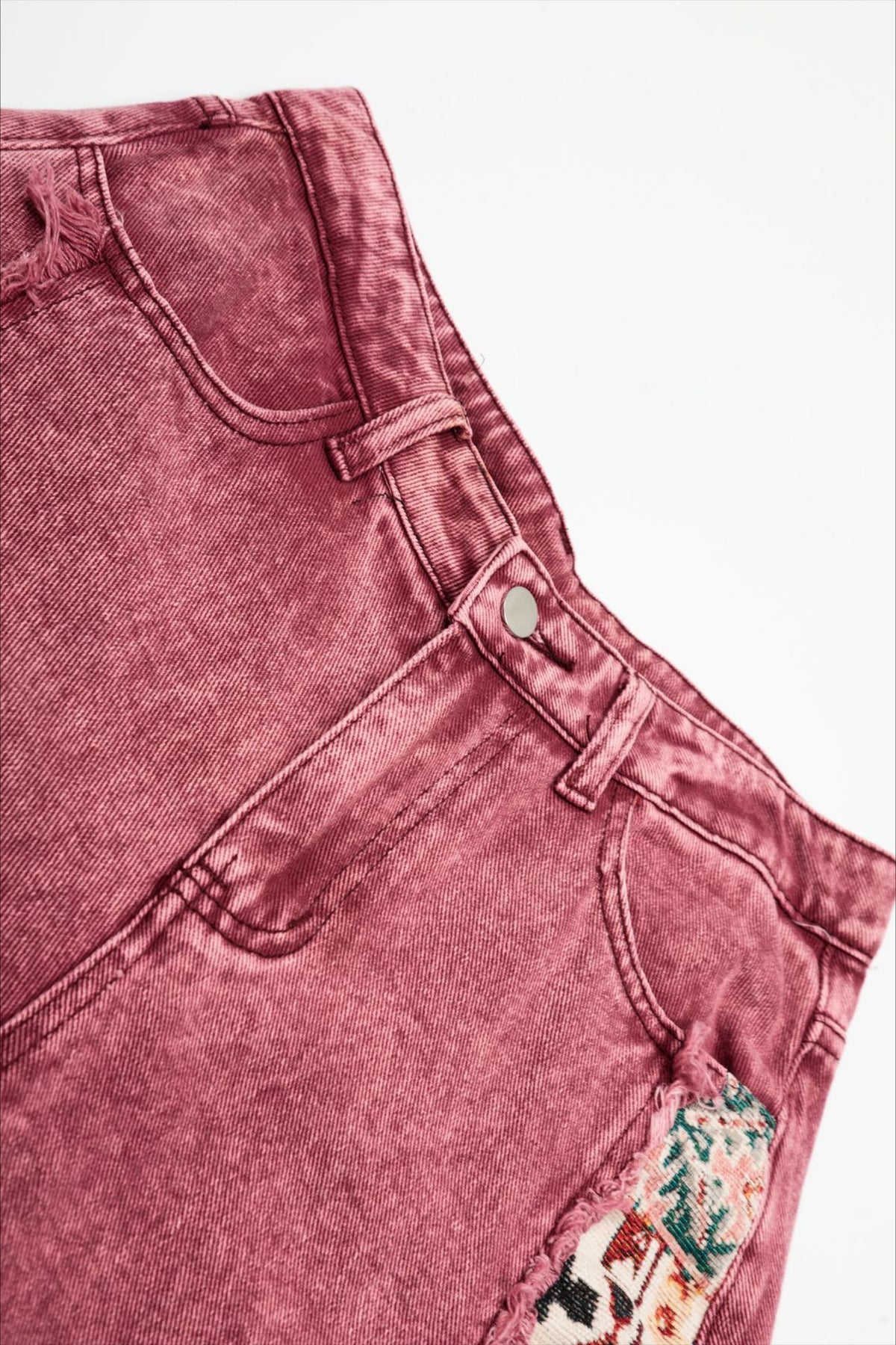Pattern Patch Ankle Barrel Leg Jeans