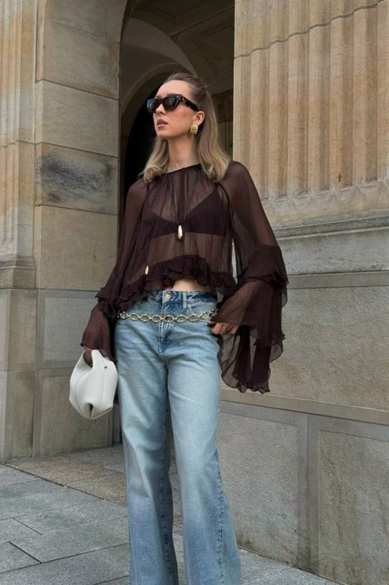 Flared Sleeve Chiffon Ruffle Detail Blouse Secondary image
