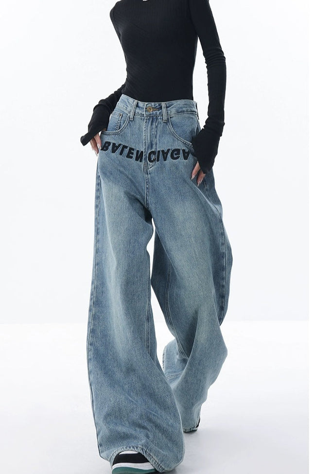 High Rise Embroidered Wide Leg Jeans Blue / S Main image